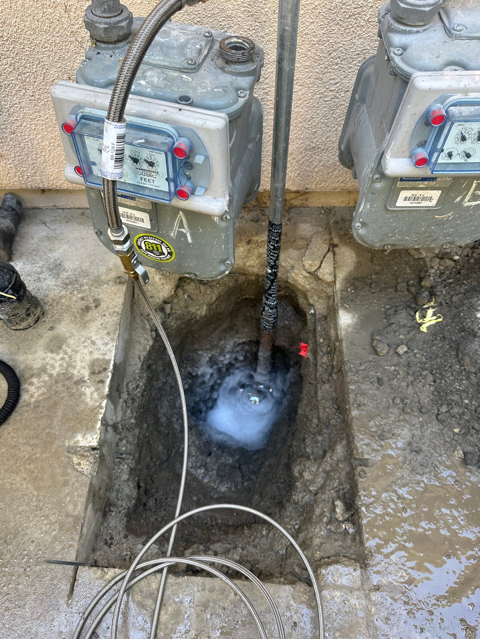 Gas pipe leak detection under concrete slab with plumbing repair
