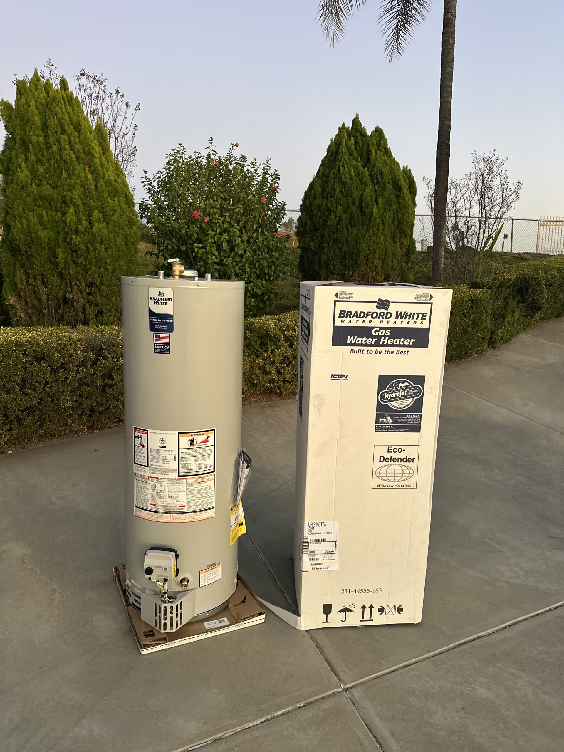 Bradford White water heater installed for residential hot water system