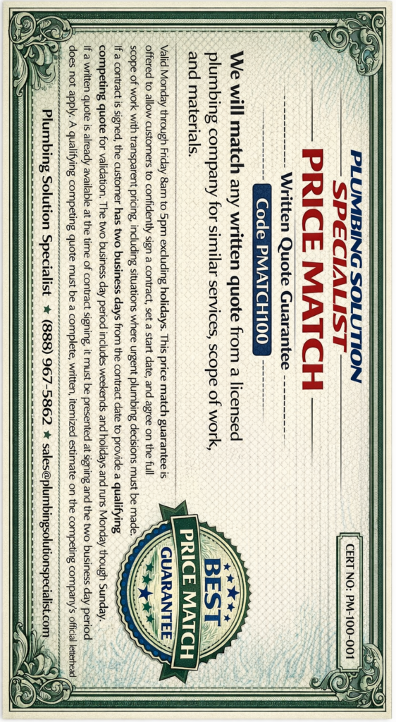 Plumbing price match coupon for residential and commercial plumbing services and repairs